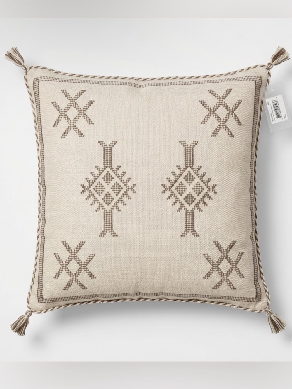 NWT Four Hands Studio Sabra Pillow Khaki Stitch 20x20 Boho